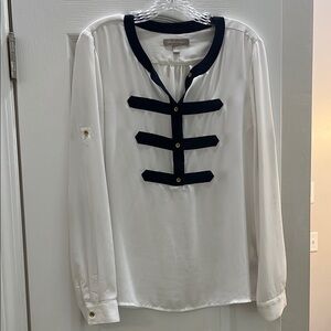 Banana Republic White and Navy Blouse